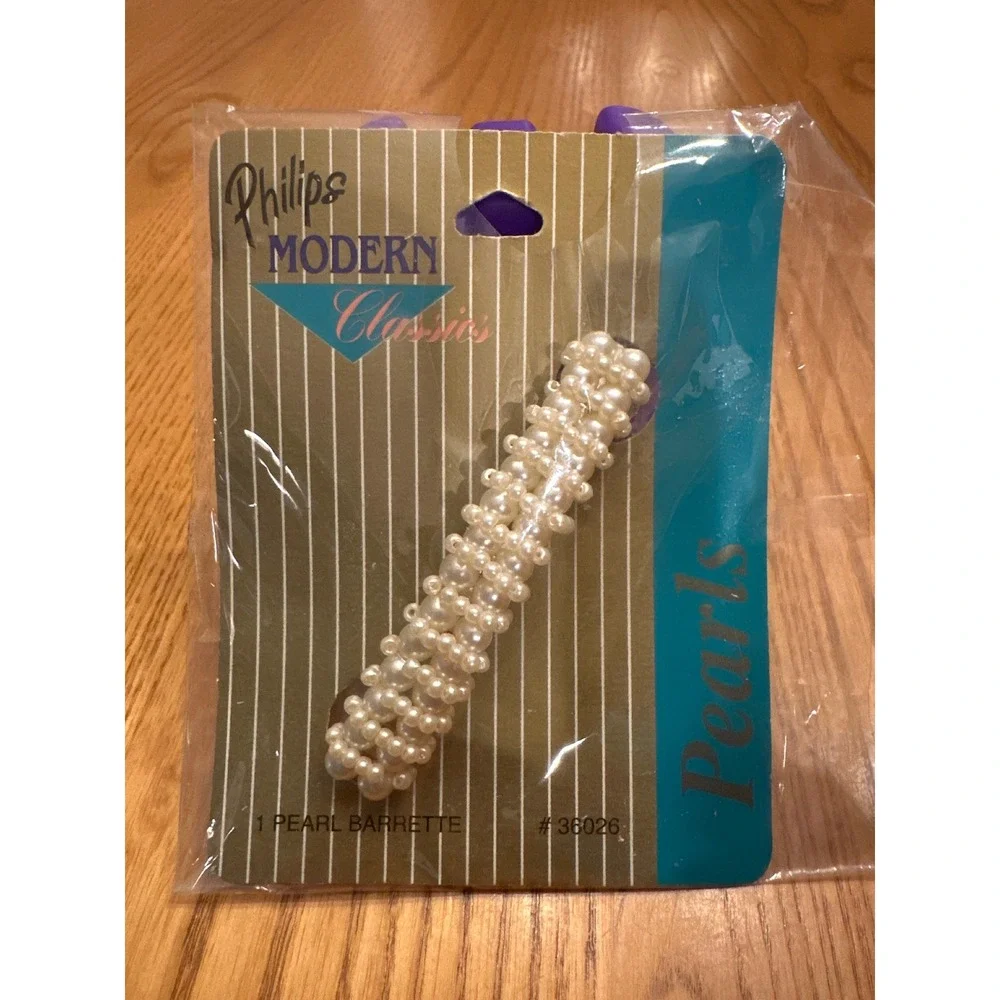 Vintage Philips Modern Classics‎ Faux Pearl Barrette Hair Clip Cream Beads 36026